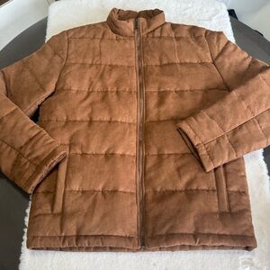 Brown Suede Style Banana Republic Padded Mock Neck Mens Coat Jacket Puffer